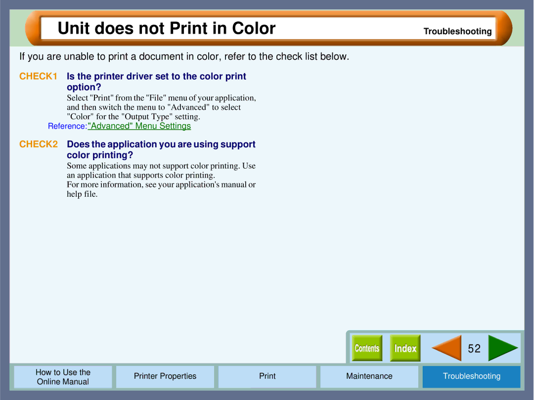 Sharp AJ2000 manual Unit does not Print in Color, CHECK1 Is the printer driver set to the color print option? 