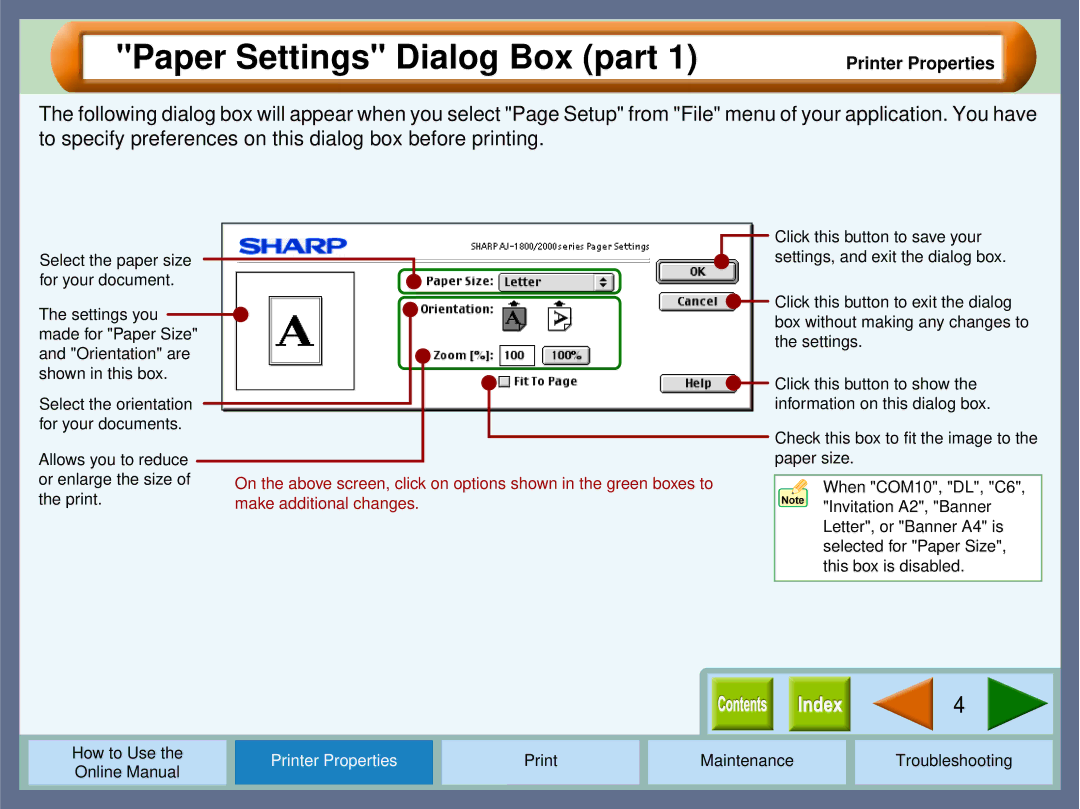 Sharp AJ2000 manual Paper Settings Dialog Box part, Make additional changes 