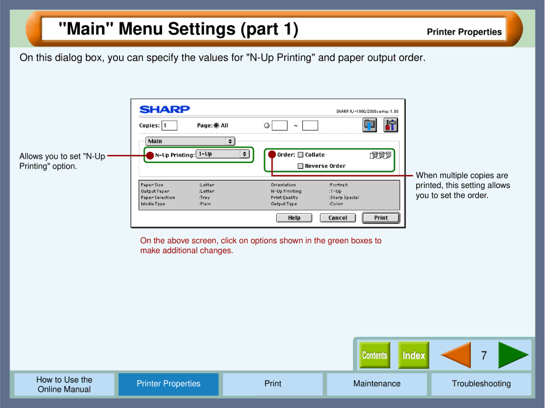 Sharp AJ2000 manual Main Menu Settings part 