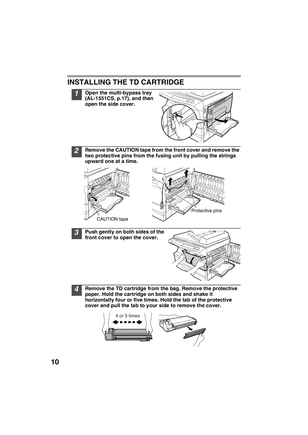 Sharp AL-1215 operation manual Installing the TD Cartridge 