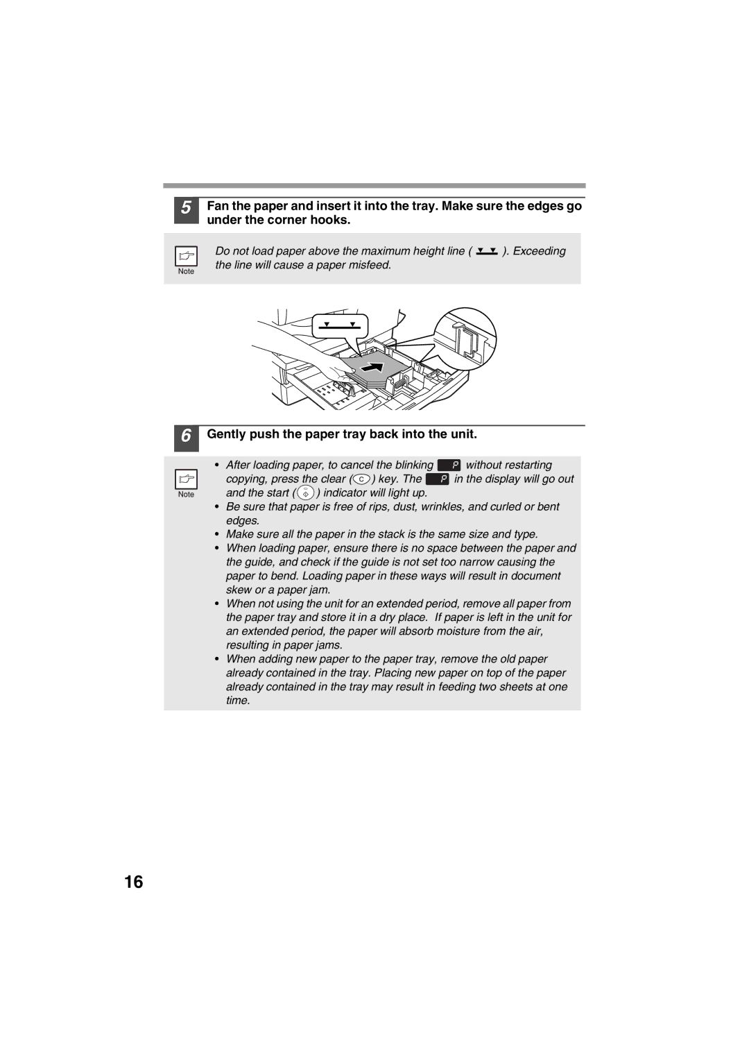 Sharp AL-1215 operation manual Gently push the paper tray back into the unit 