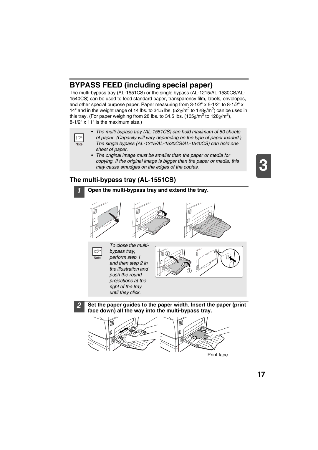 Sharp AL-1215 operation manual Multi-bypass tray AL-1551CS, Open the multi-bypass tray and extend the tray 