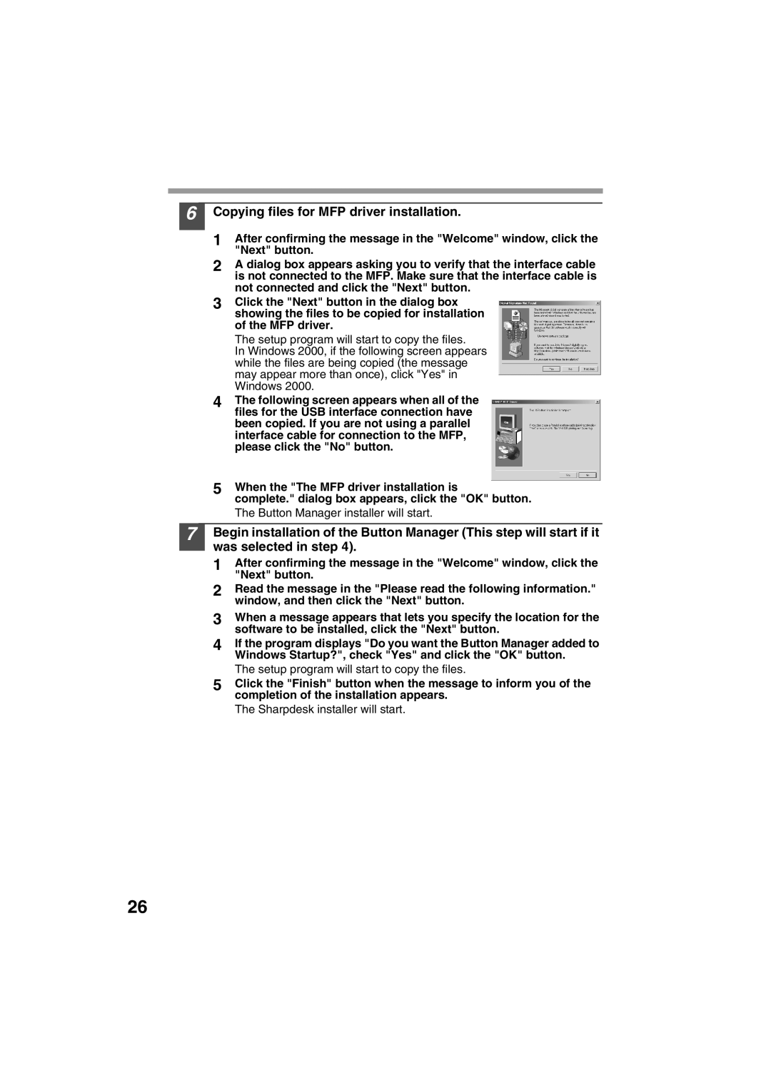 Sharp AL-1215 operation manual Copying files for MFP driver installation 