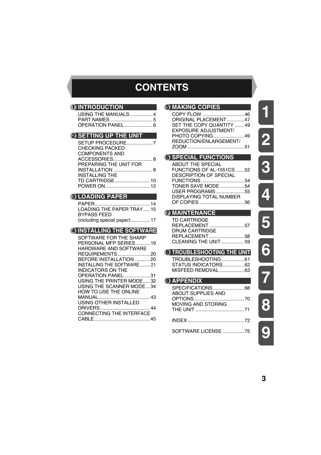 Sharp AL-1215 operation manual Contents 