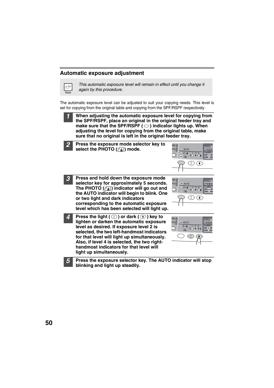 Sharp AL-1215 operation manual Automatic exposure adjustment 