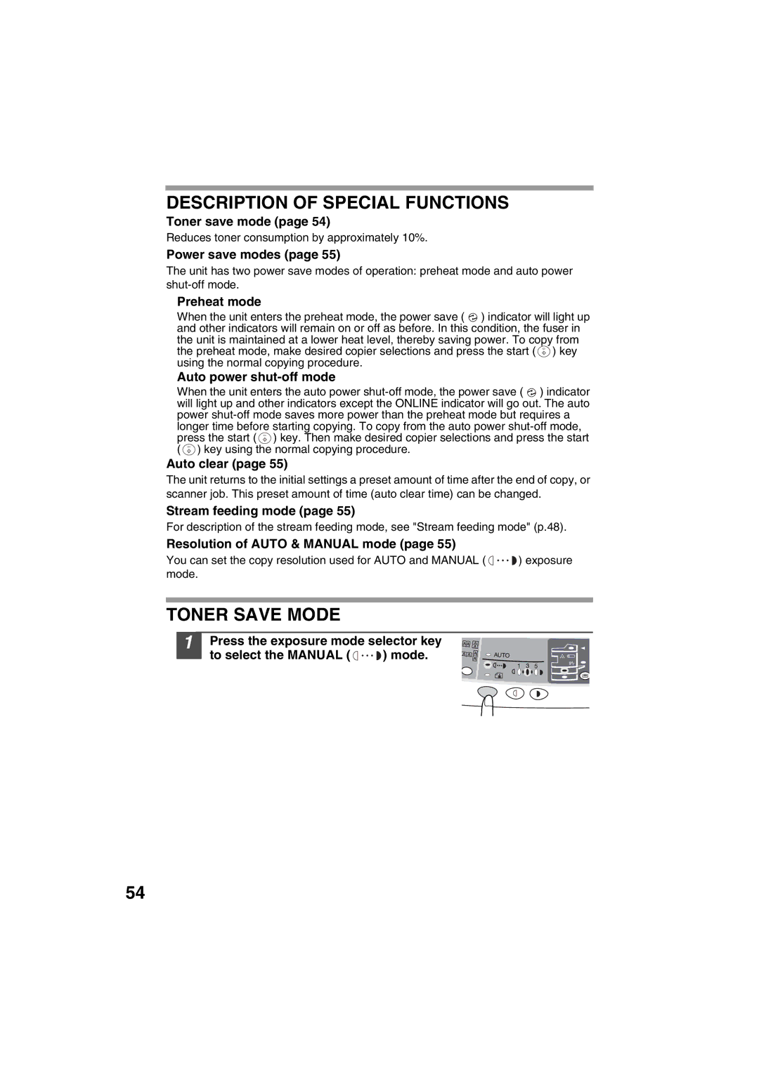 Sharp AL-1215 operation manual Description of Special Functions, Toner Save Mode 