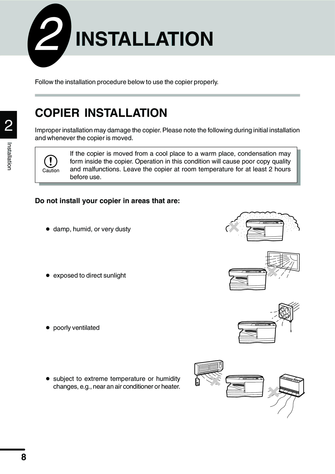 Sharp AL-1340 operation manual Copier Installation 