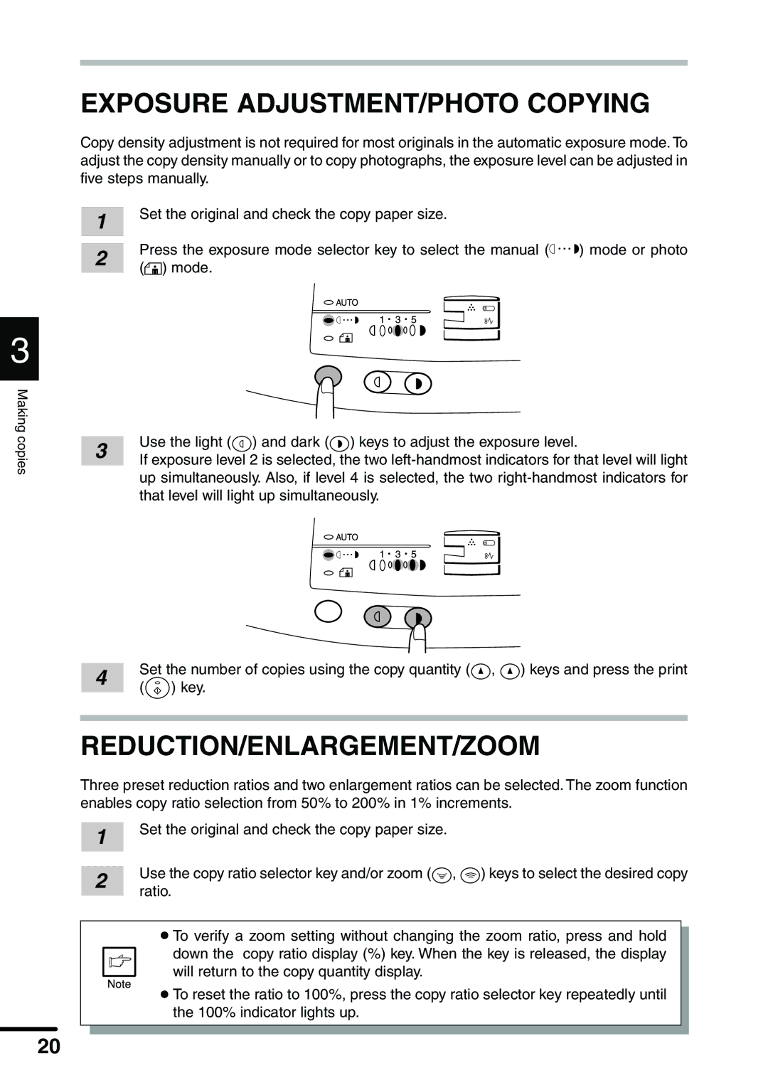 Sharp AL-1340 operation manual Exposure ADJUSTMENT/PHOTO Copying, Reduction/Enlargement/Zoom 