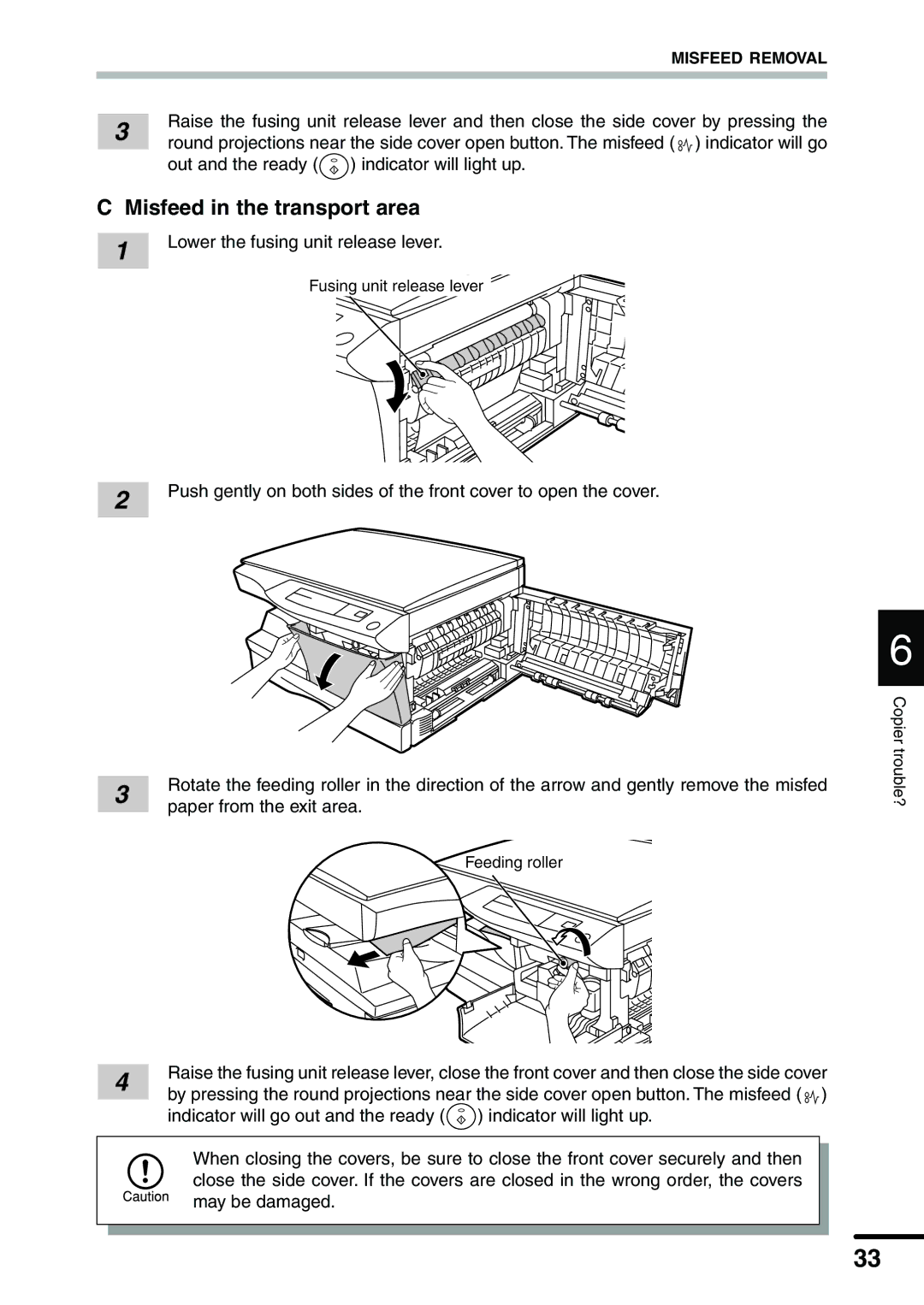 Sharp AL-1340 operation manual Misfeed in the transport area 