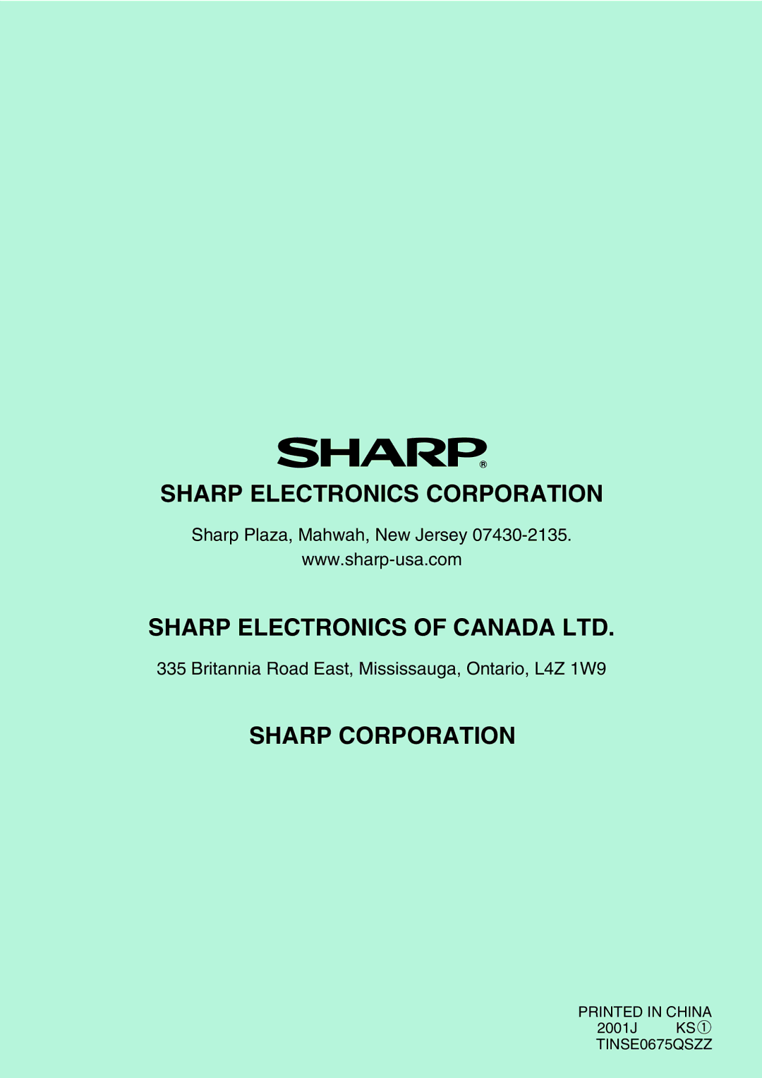 Sharp AL-1340 operation manual Sharp Electronics Corporation 