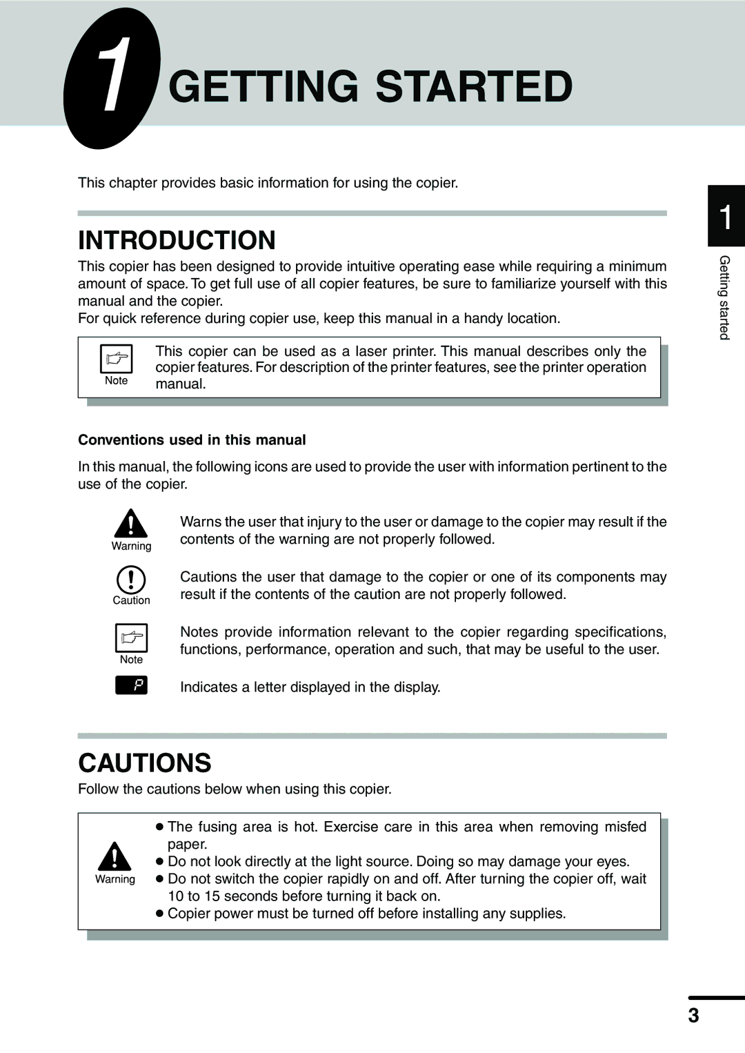 Sharp AL-1340 operation manual Getting Started, Introduction, Conventions used in this manual 