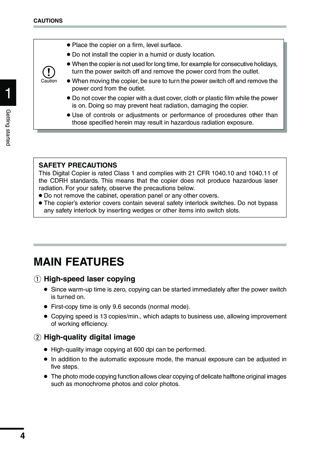 Sharp AL-1340 operation manual Main Features, High-speed laser copying, High-quality digital image 