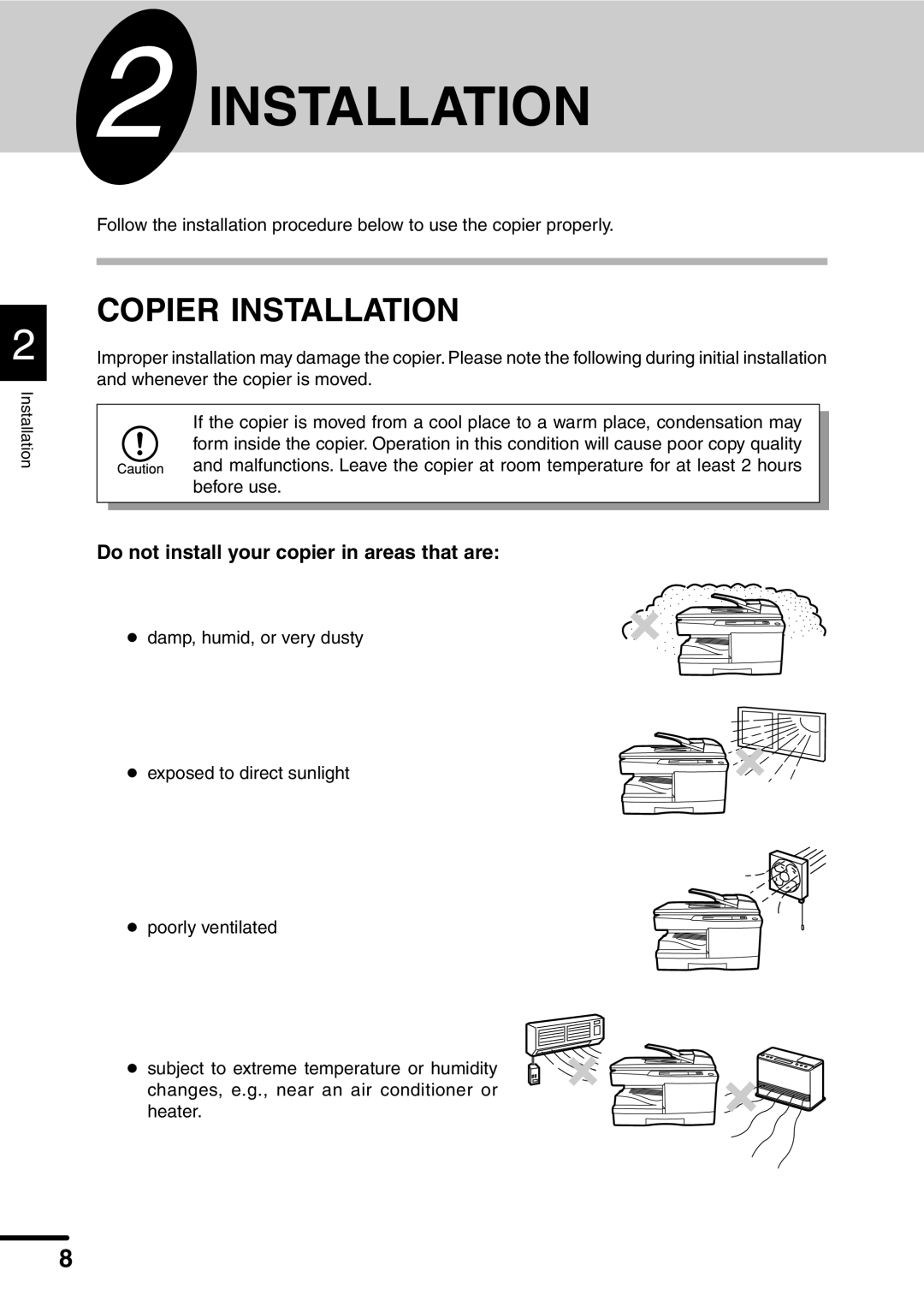 Sharp AL-1451 operation manual Copier Installation 