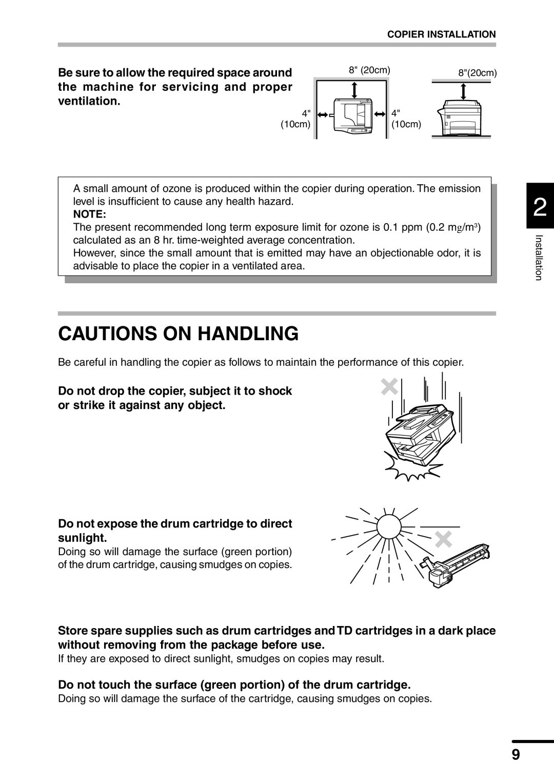 Sharp AL-1451 operation manual Be sure to allow the required space around 