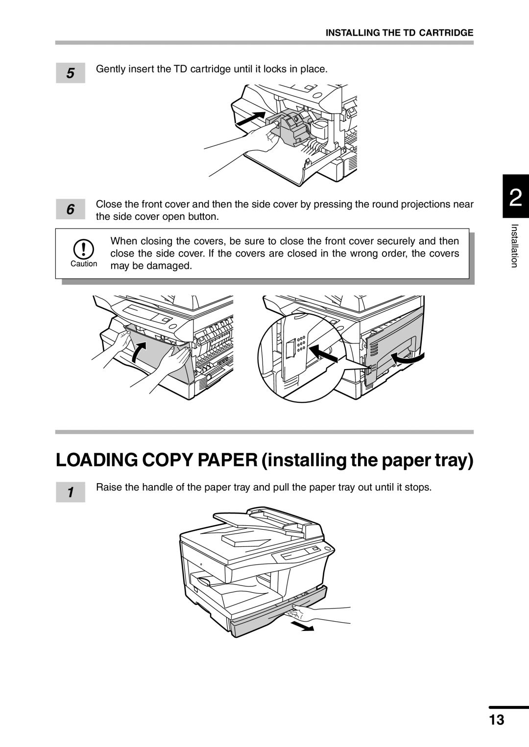 Sharp AL-1451 operation manual Loading Copy Paper installing the paper tray 