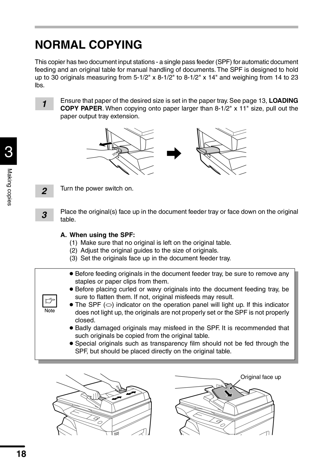 Sharp AL-1451 operation manual Normal Copying, When using the SPF 