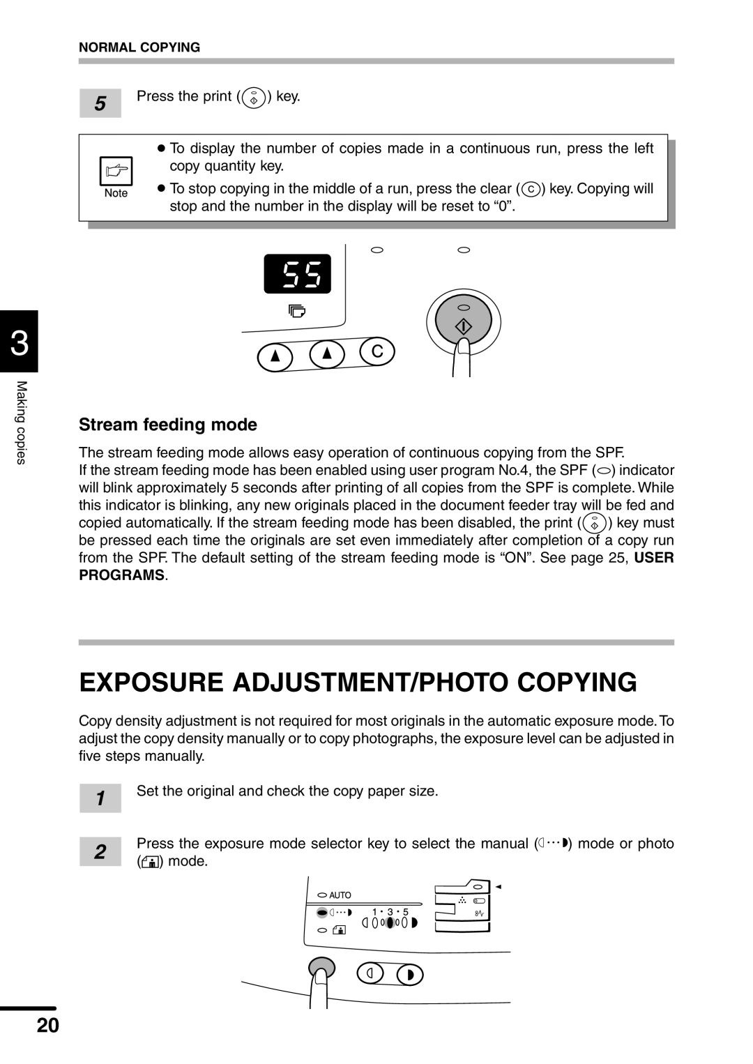 Sharp AL-1451 operation manual Exposure ADJUSTMENT/PHOTO Copying, Stream feeding mode 