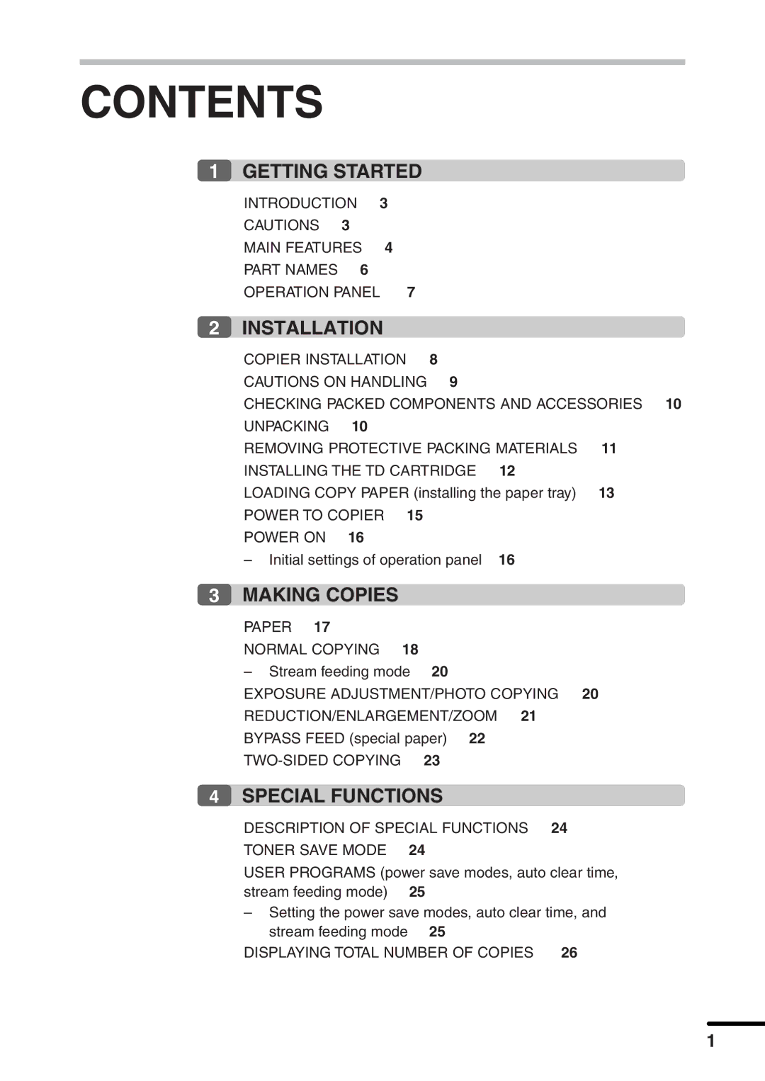 Sharp AL-1451 operation manual Contents 