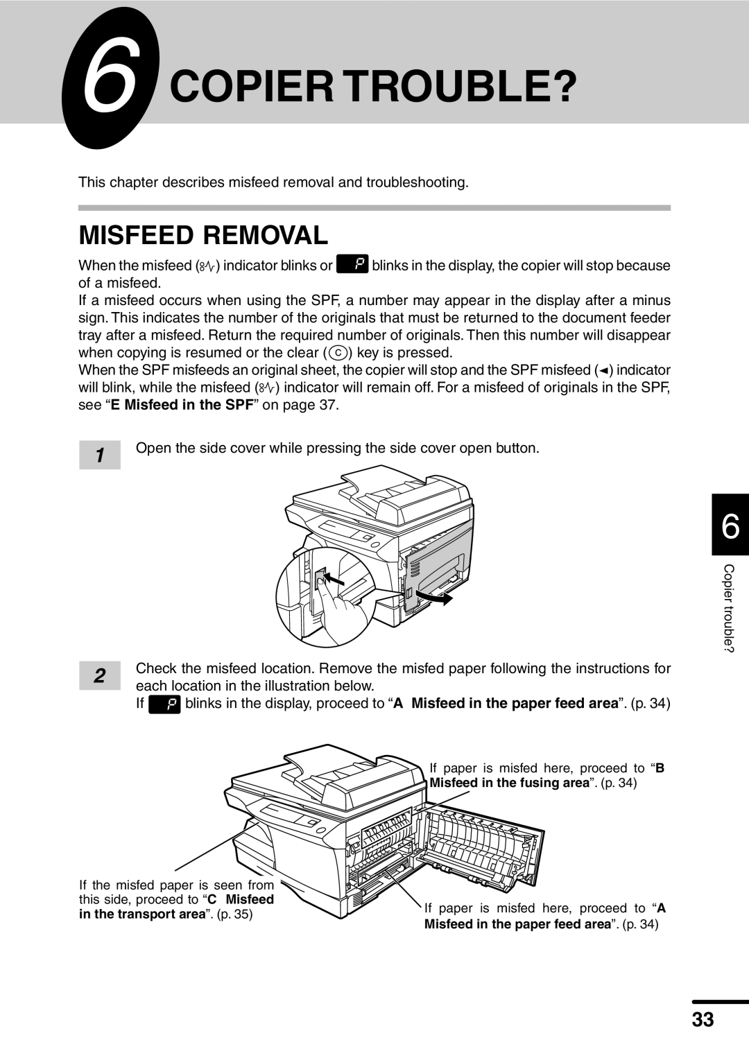 Sharp AL-1451 operation manual Copier TROUBLE?, Misfeed Removal 