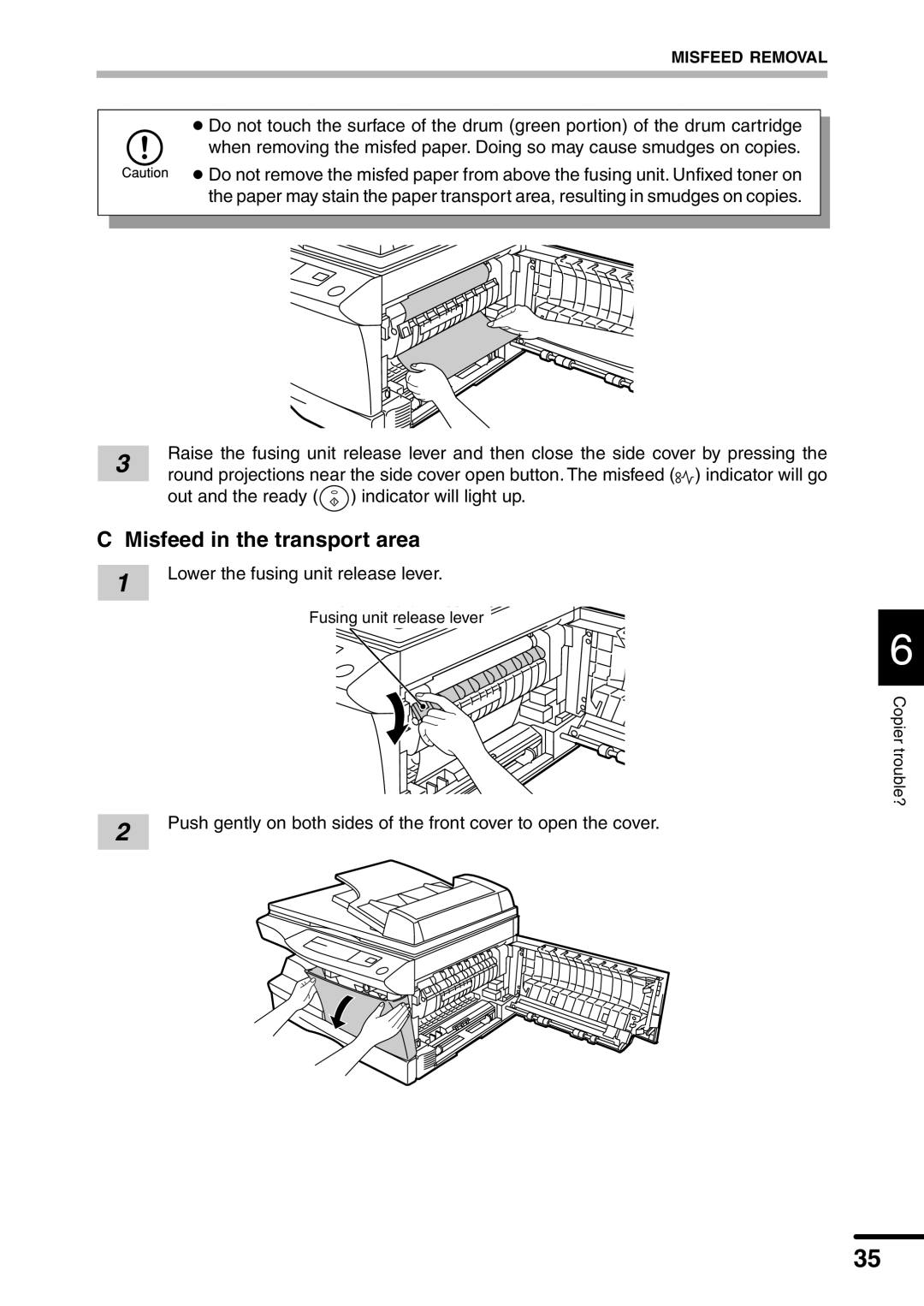 Sharp AL-1451 operation manual Misfeed in the transport area 