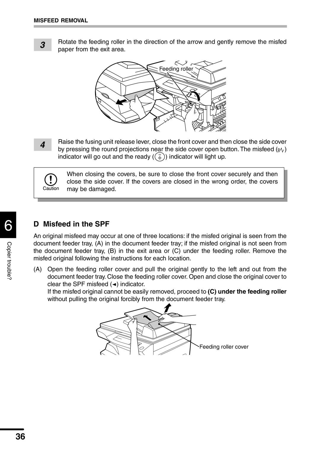 Sharp AL-1451 operation manual Misfeed in the SPF 