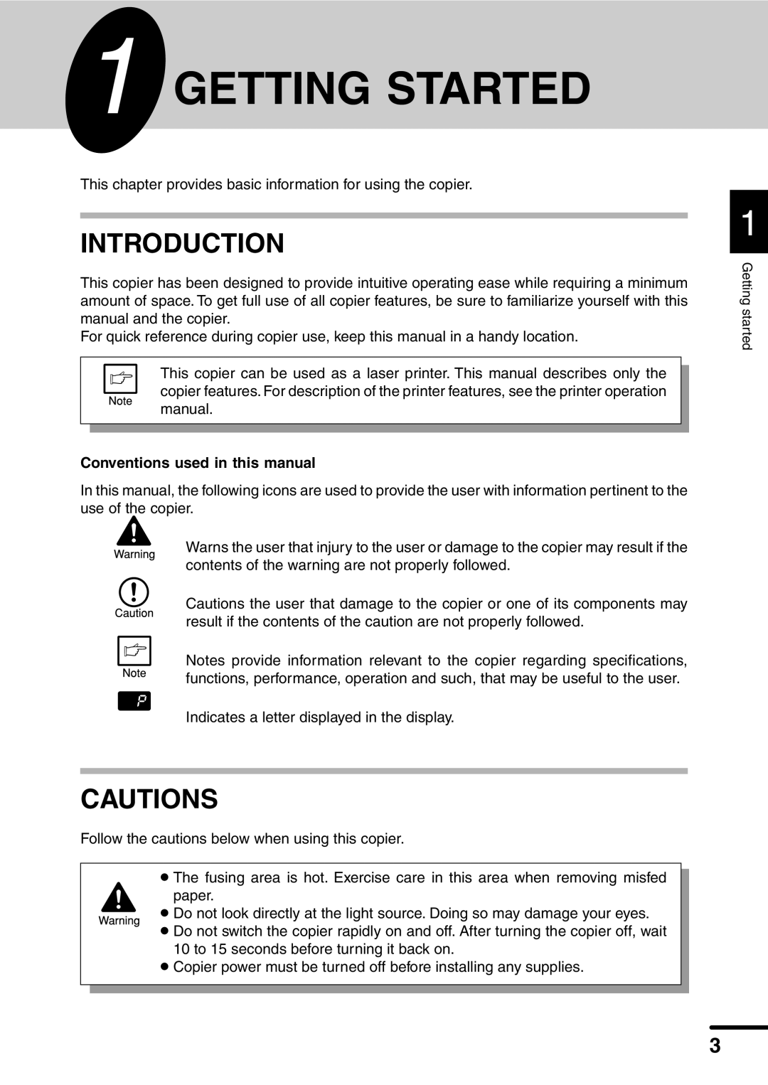 Sharp AL-1451 operation manual Getting Started, Introduction, Conventions used in this manual 