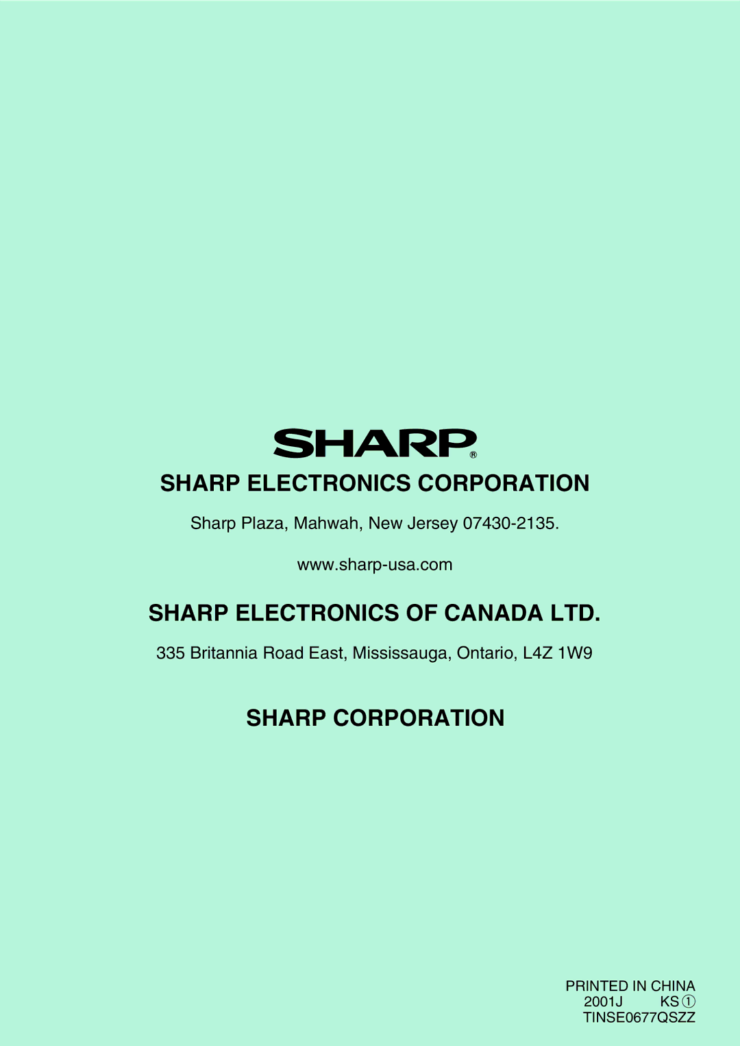 Sharp AL-1451 operation manual Sharp Electronics Corporation 