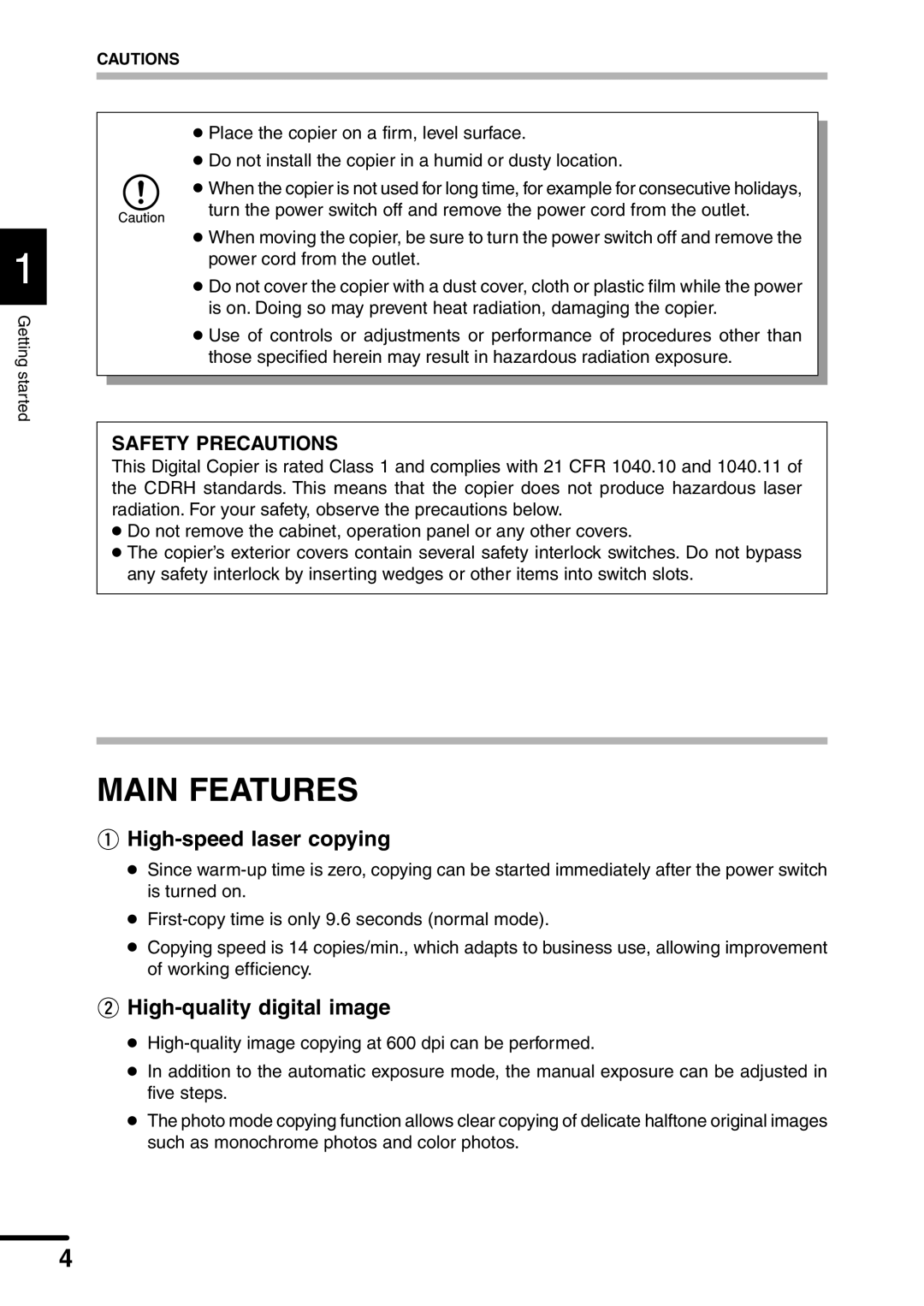 Sharp AL-1451 operation manual Main Features, High-speed laser copying, High-quality digital image 