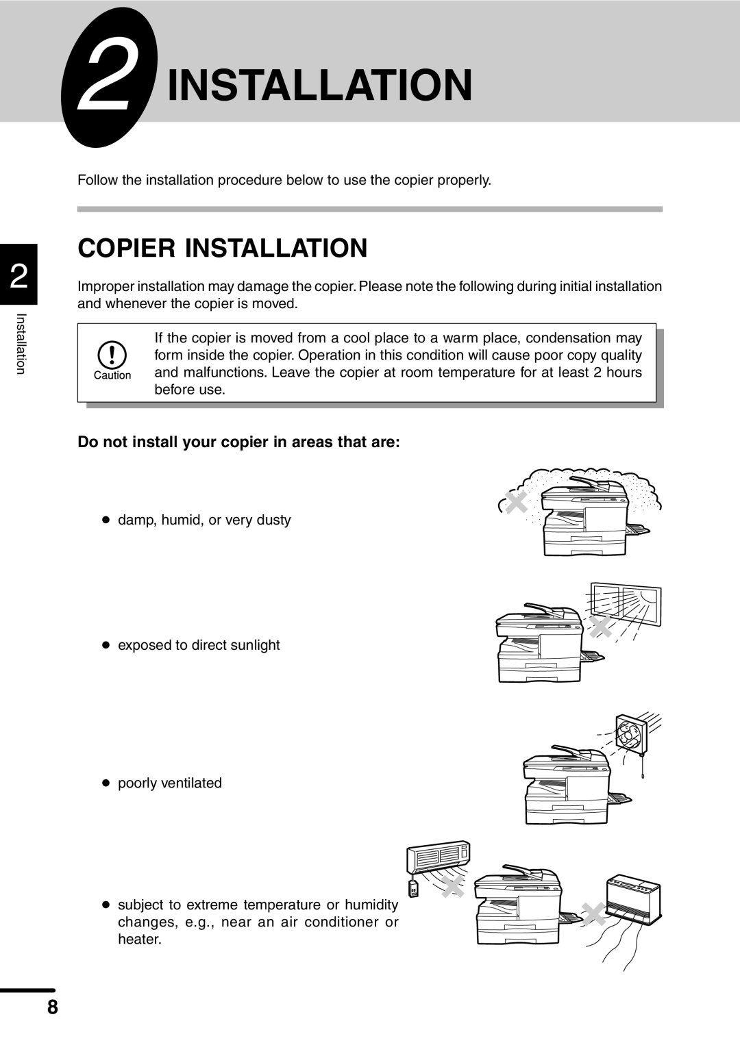 Sharp AL-1551 operation manual Copier Installation 