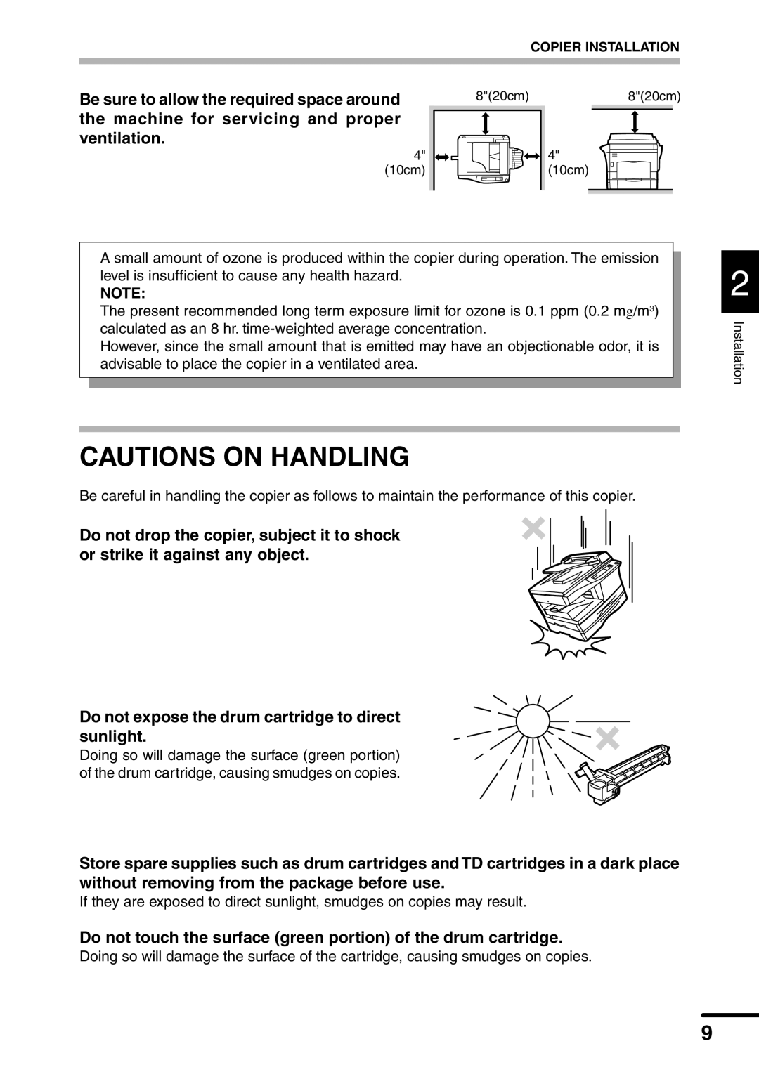 Sharp AL-1551 operation manual Be sure to allow the required space around 