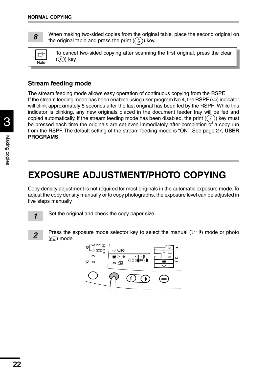 Sharp AL-1551 operation manual Exposure ADJUSTMENT/PHOTO Copying, Stream feeding mode 