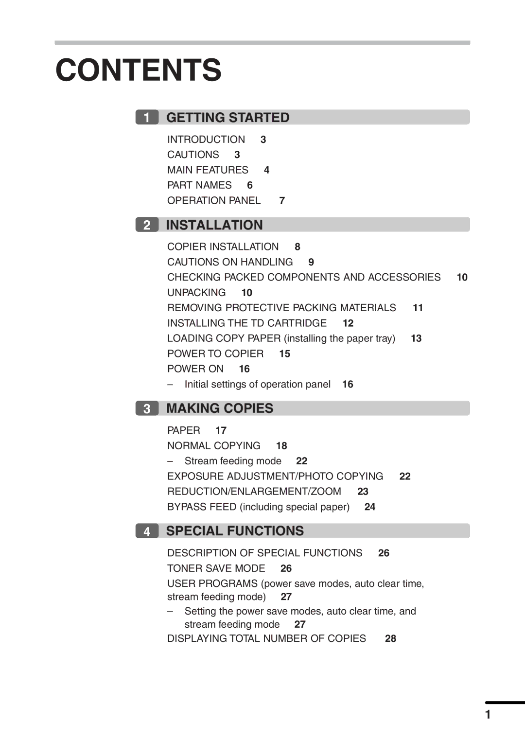 Sharp AL-1551 operation manual Contents 