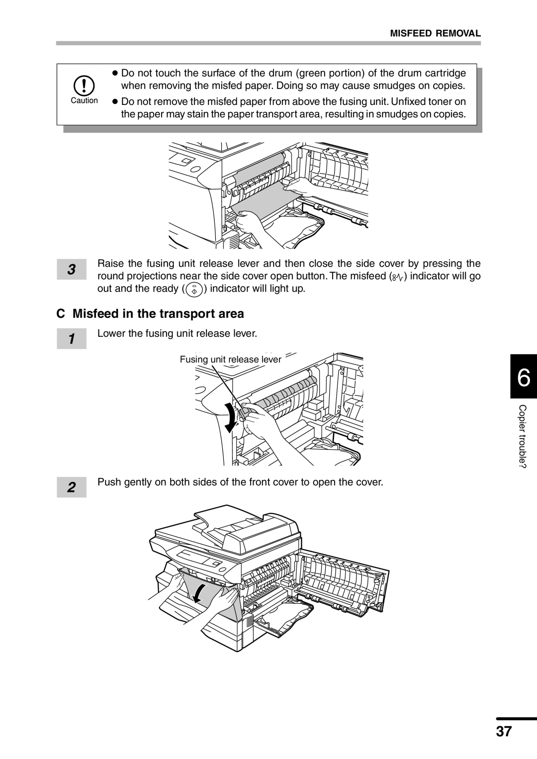 Sharp AL-1551 operation manual Misfeed in the transport area 