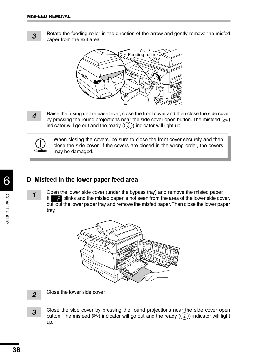 Sharp AL-1551 operation manual Misfeed in the lower paper feed area 