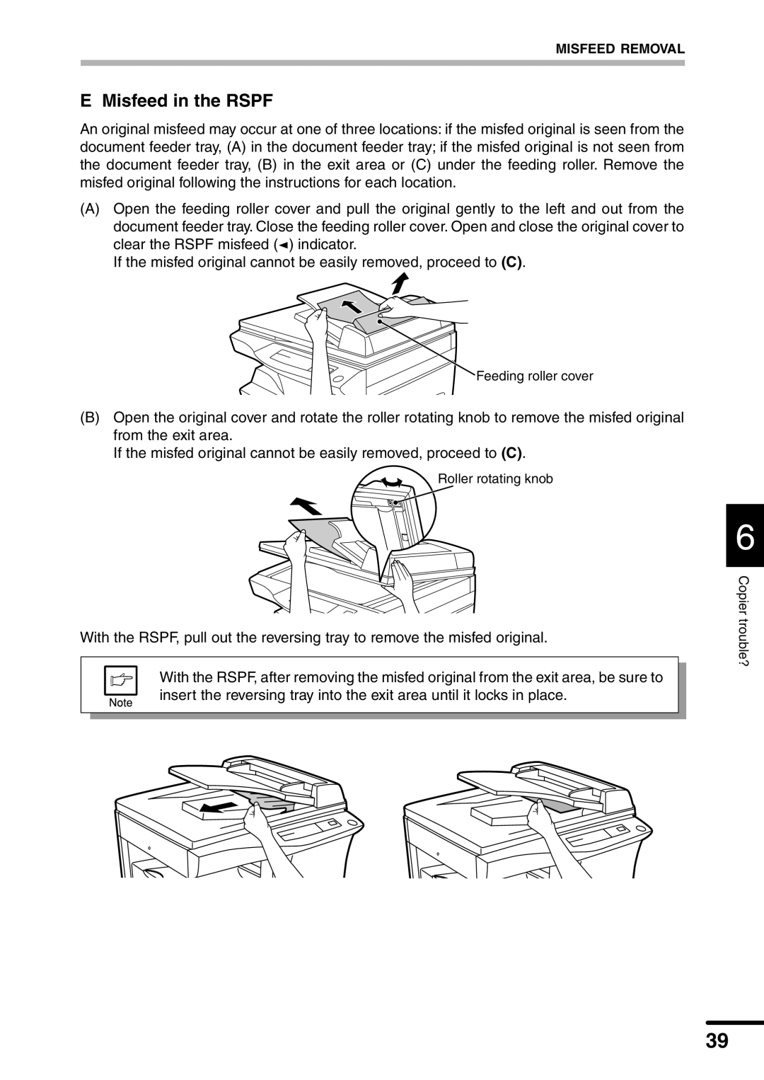 Sharp AL-1551 operation manual Misfeed in the Rspf 