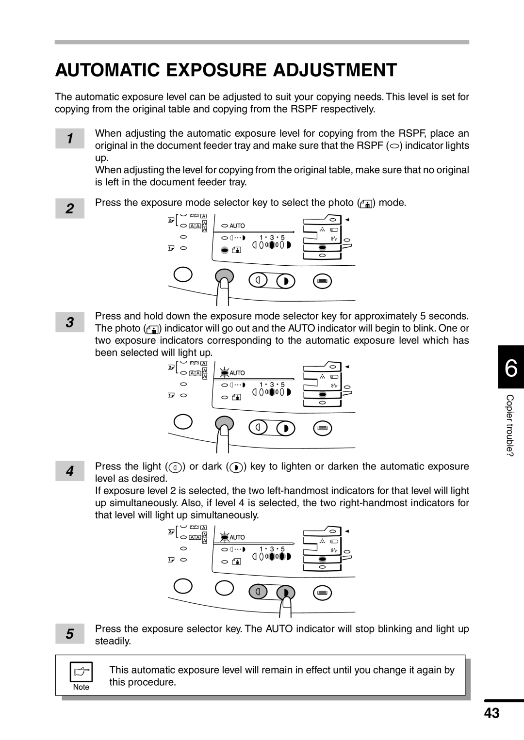 Sharp AL-1551 operation manual Automatic Exposure Adjustment 