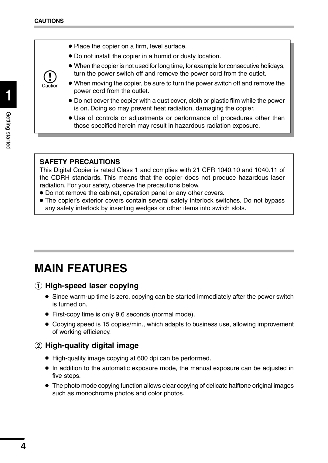 Sharp AL-1551 operation manual Main Features, High-speed laser copying, High-quality digital image 