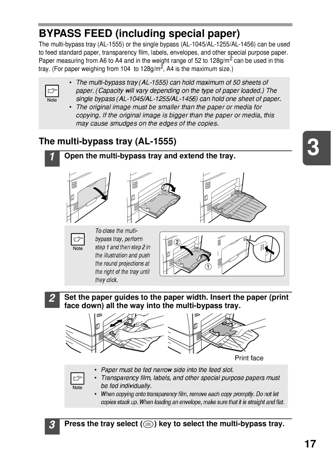 Sharp AL-1255, AL-1456, AL-1045 operation manual Multi-bypass tray AL-1555, Open the multi-bypass tray and extend the tray 