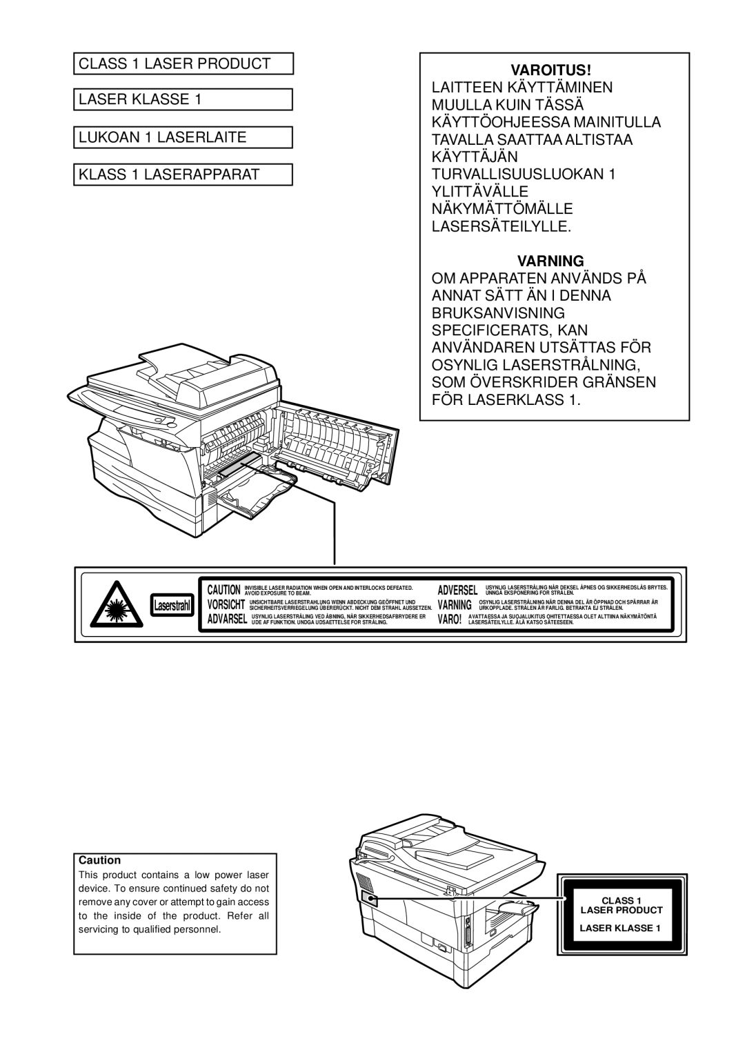 Sharp AL-1045, AL-1555, AL-1456, AL-1255 operation manual Varoitus 