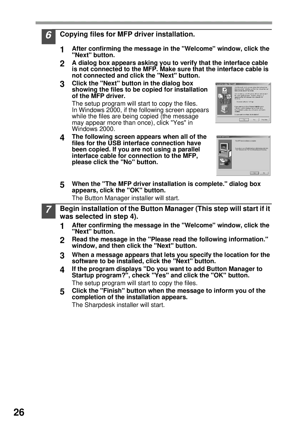 Sharp AL-1555, AL-1456, AL-1045, AL-1255 operation manual Copying files for MFP driver installation 