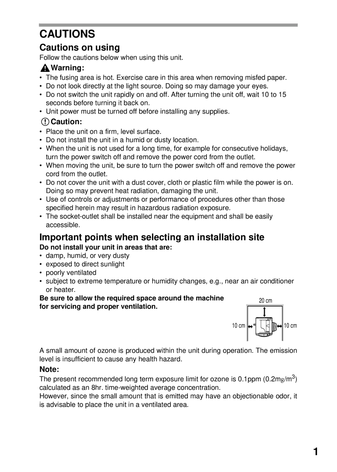 Sharp AL-1255, AL-1555 Important points when selecting an installation site, Do not install your unit in areas that are 