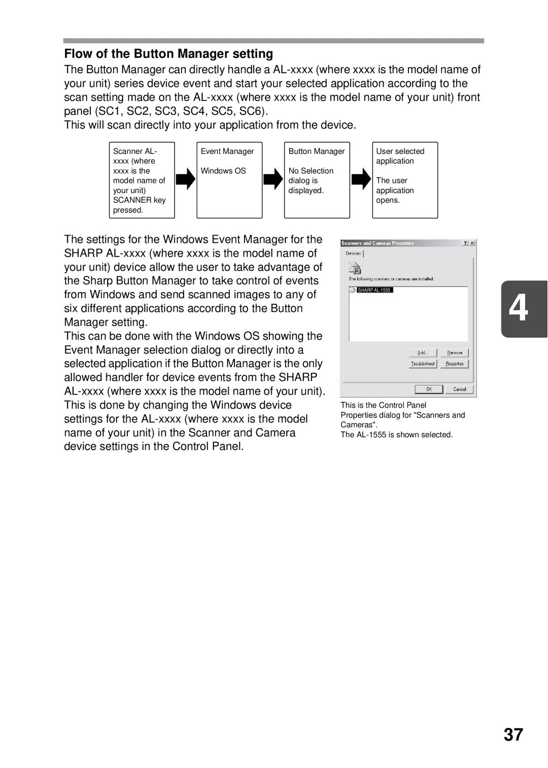 Sharp AL-1255, AL-1555, AL-1456, AL-1045 operation manual Flow of the Button Manager setting 