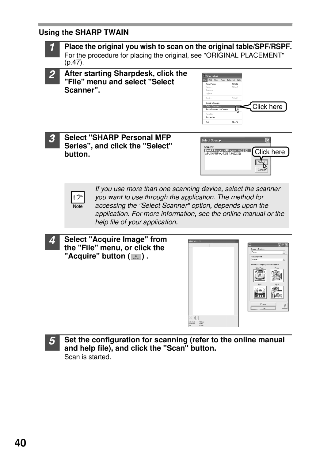 Sharp AL-1045, AL-1555, AL-1456, AL-1255 Select Sharp Personal MFP Series, and click the Select, Button, Click here 