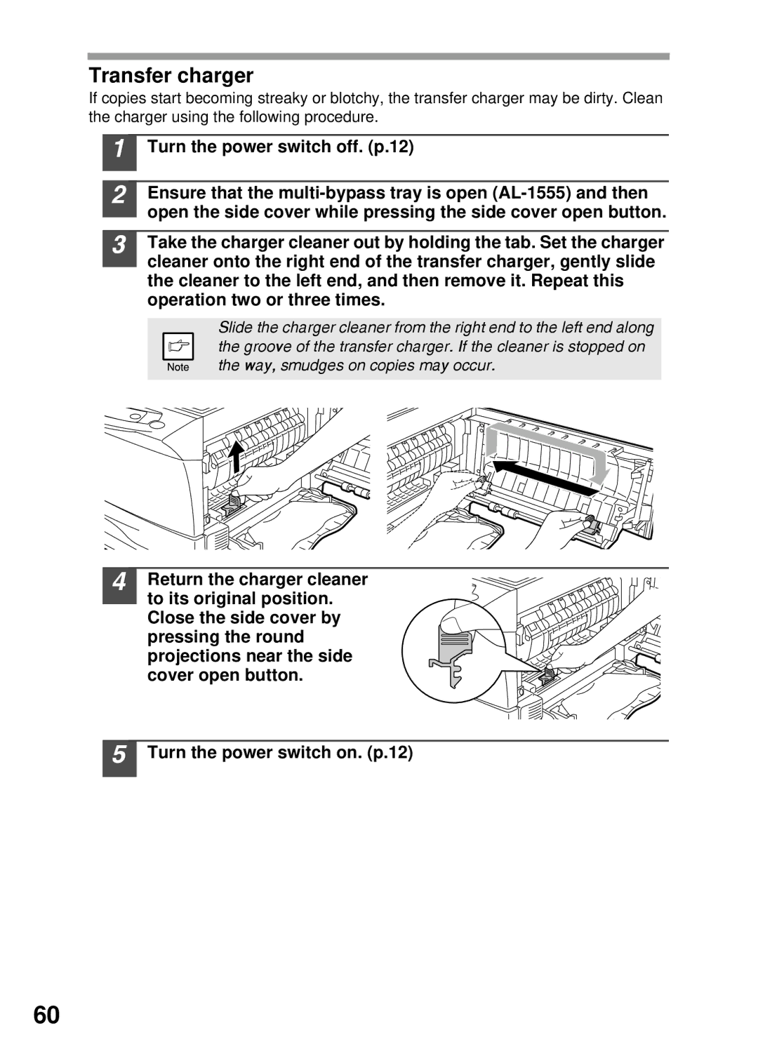 Sharp AL-1045, AL-1555, AL-1456, AL-1255 operation manual Transfer charger 