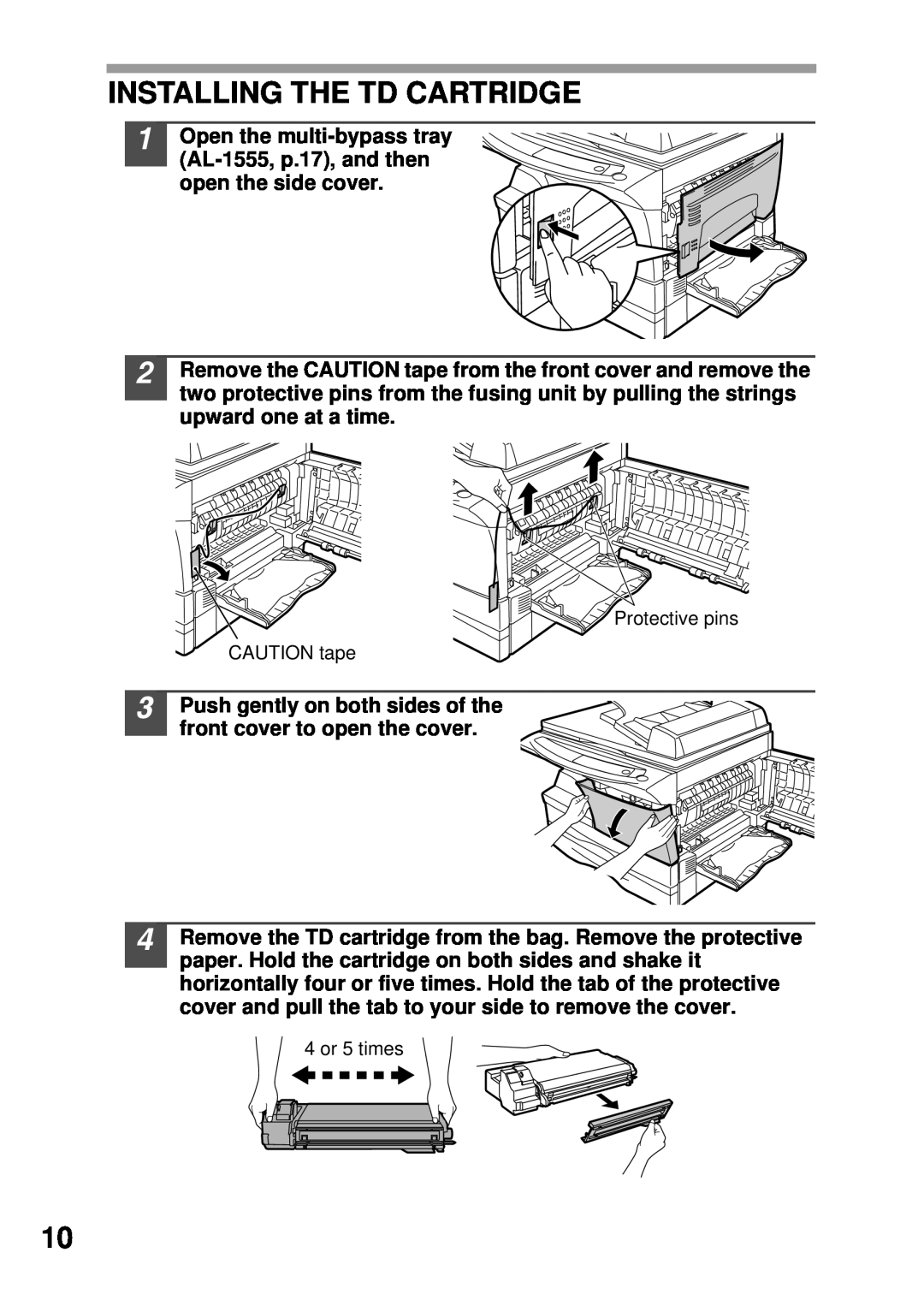 Sharp AL-1555, AL-1456, AL-1045, AL-1255 operation manual Installing The Td Cartridge 