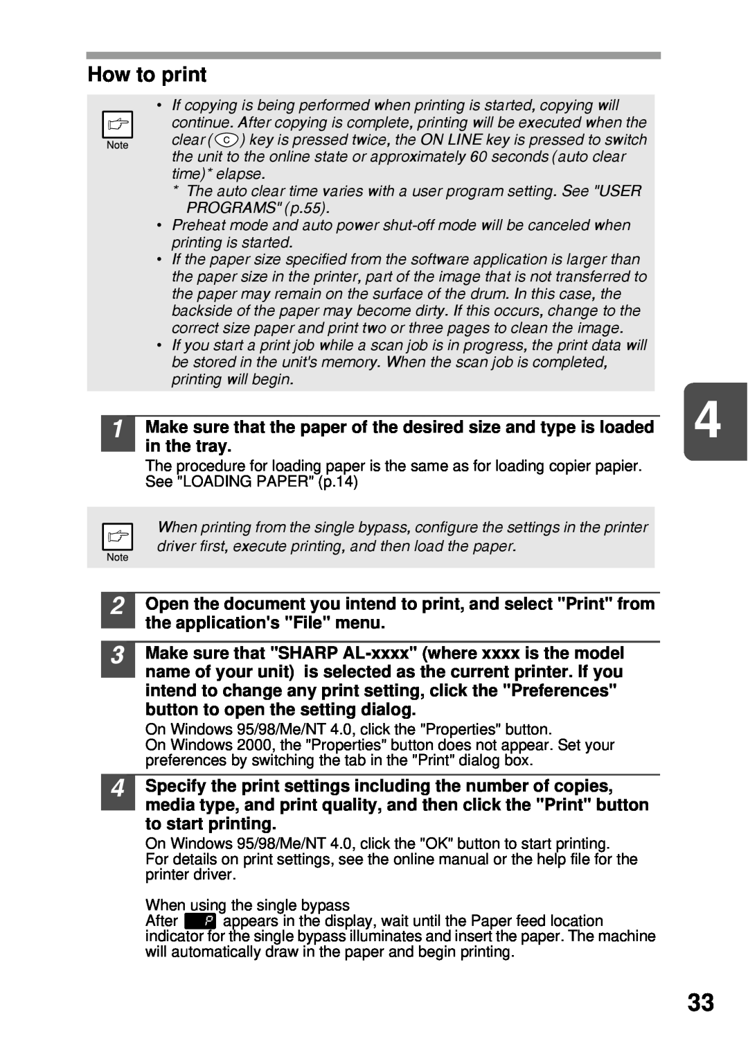 Sharp AL-1255, AL-1555, AL-1456, AL-1045 operation manual How to print 