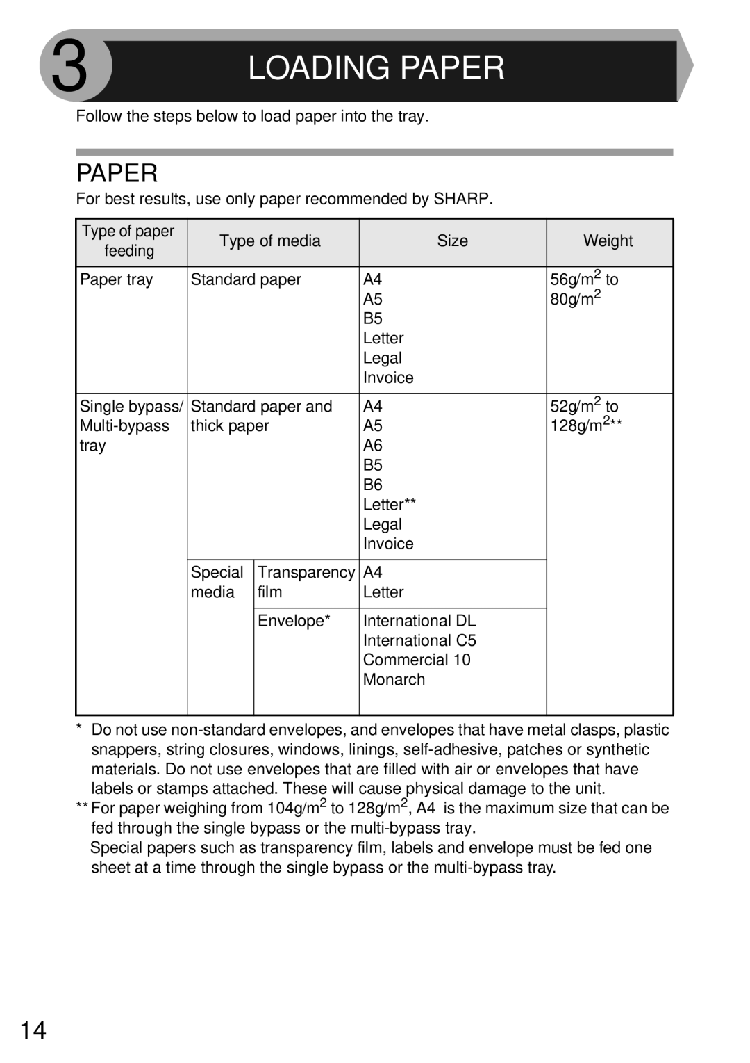 Sharp AL-1553, AL-1555, AL-1552 operation manual Paper, Type of paper Type of media Size Weight Feeding 