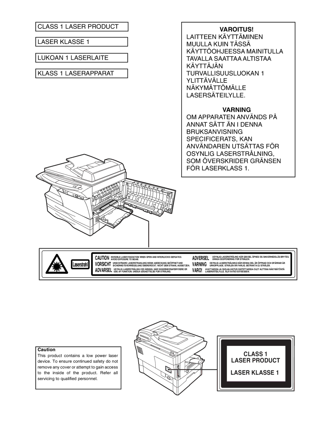 Sharp AL-1552, AL-1555, AL-1553 operation manual Class Laser Product Laser Klasse 