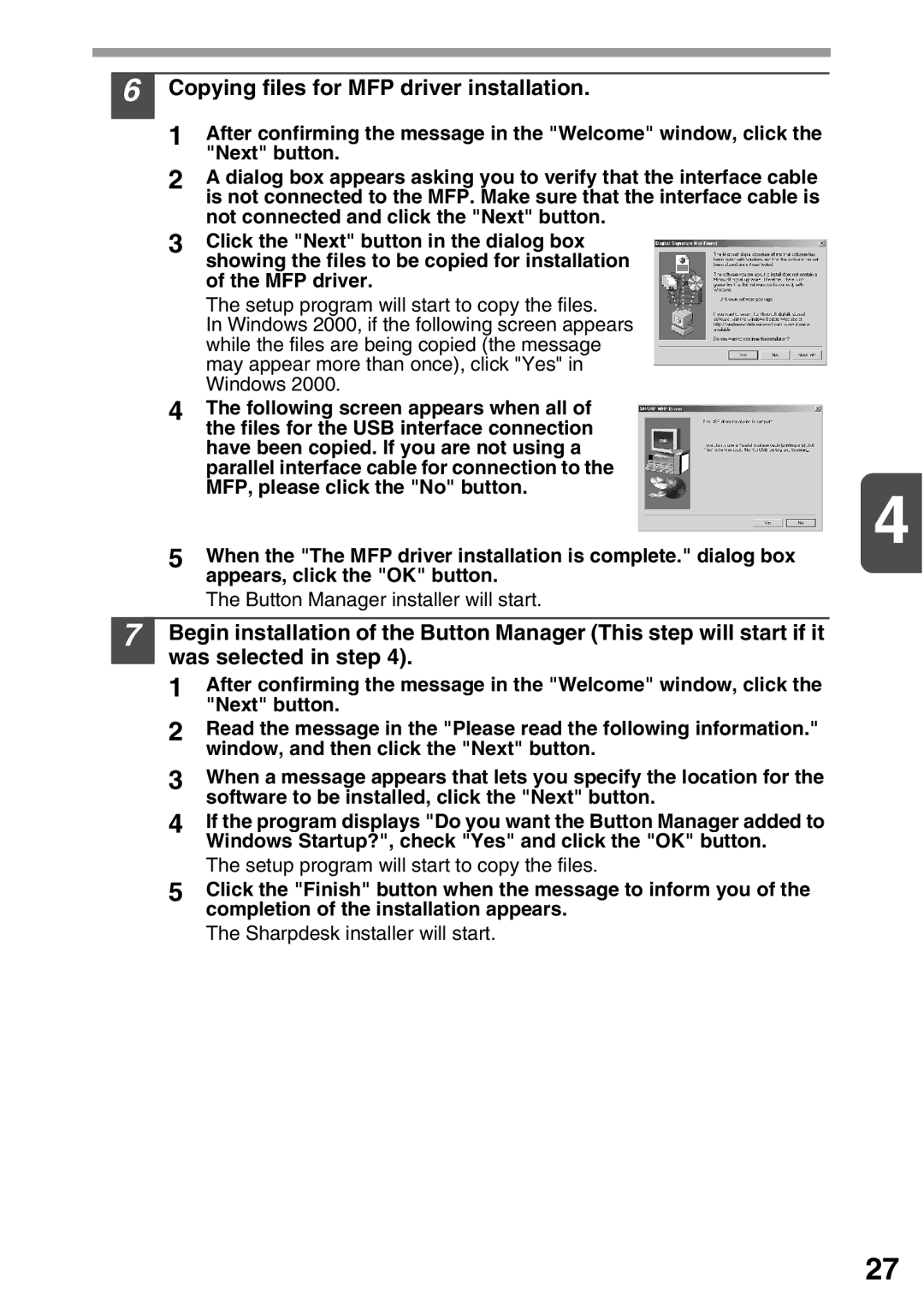 Sharp AL-1552, AL-1555, AL-1553 operation manual Copying files for MFP driver installation 