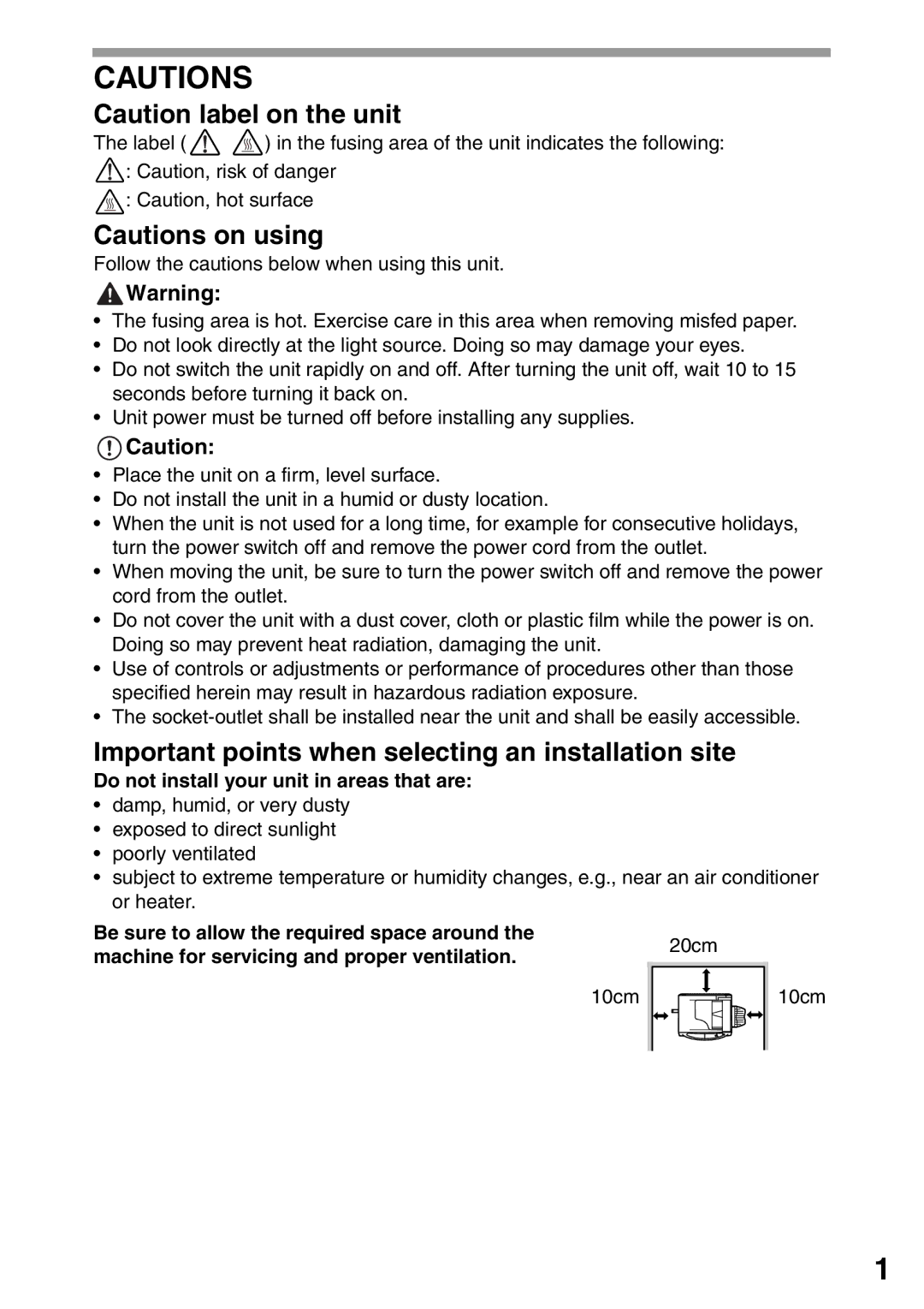 Sharp AL-1555, AL-1553 Important points when selecting an installation site, Do not install your unit in areas that are 